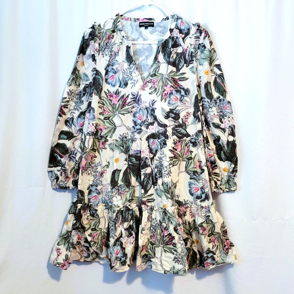 Generation Love Rumi Womens XS Mini Dress Floral Print Tiered Ruffle Long Sleeve